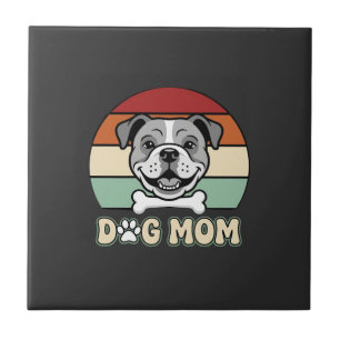 Dog Mum Retro Bulldog Vector Ceramic Tile