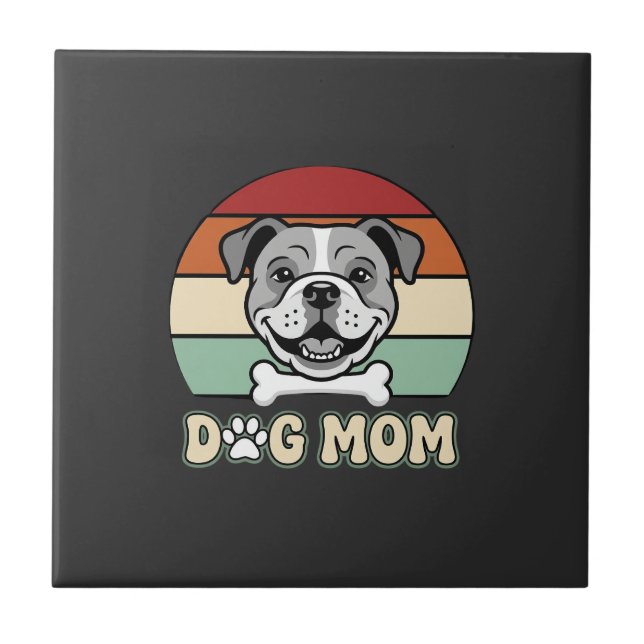 Dog Mum Retro Bulldog Vector Ceramic Tile (Front)