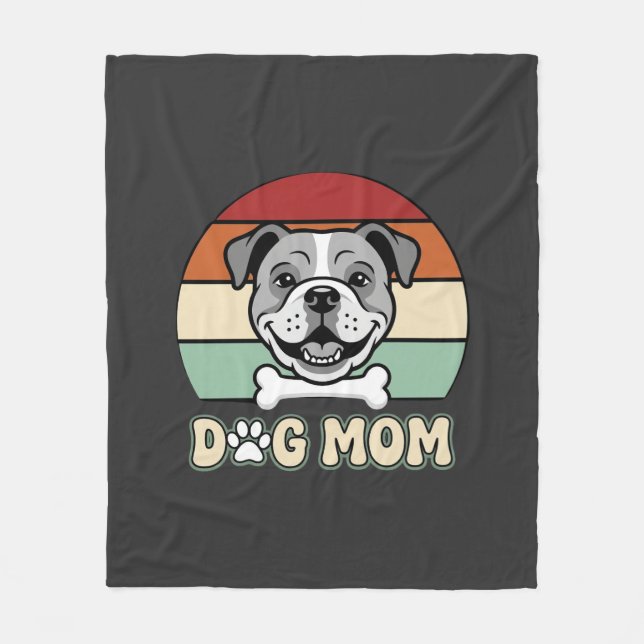 Dog Mum Retro Bulldog Vector Fleece Blanket (Front)