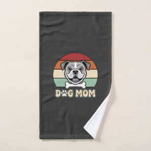Dog Mum Retro Bulldog Vector Hand Towel
