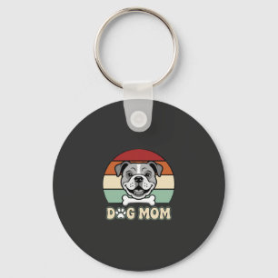 Dog Mum Retro Bulldog Vector Key Ring