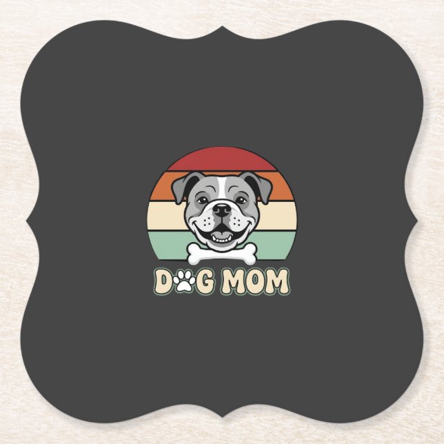 Dog Mum Retro Bulldog Vector Paper Coaster (Front)