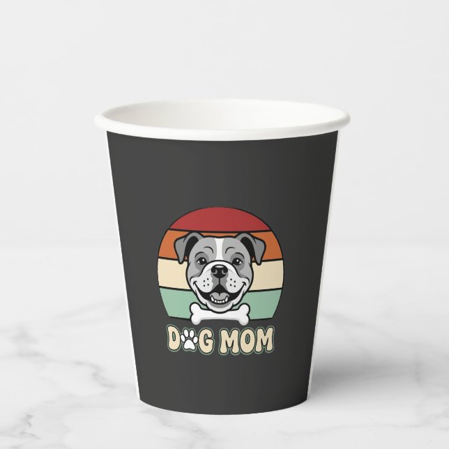 Dog Mum Retro Bulldog Vector Paper Cups (Front)