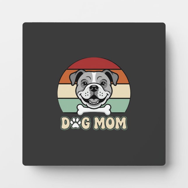 Dog Mum Retro Bulldog Vector Plaque (Front)