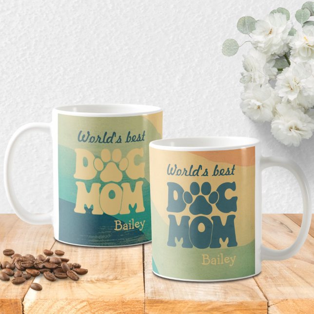 Dog Mum Retro Groovy Personalised  Coffee Mug (Creator Uploaded)