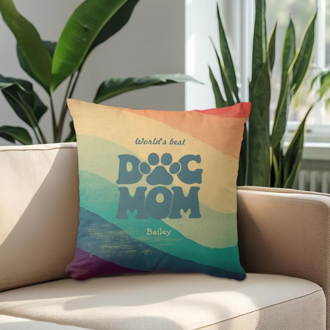 Dog Mum Retro Groovy Personalised Cushion (Creator Uploaded)