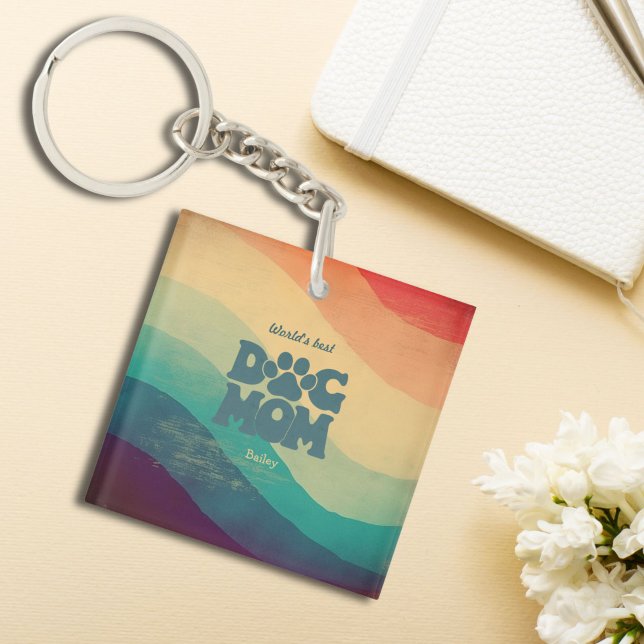 Dog Mum Retro Groovy Personalised Key Ring (Creator Uploaded)