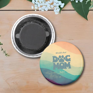 Dog Mum Retro Groovy Personalised Magnet