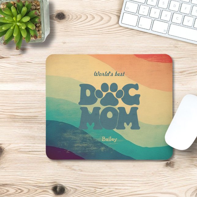 Dog Mum Retro Groovy Personalised Mouse Pad (Creator Uploaded)