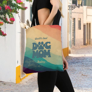 Dog Mum Retro Groovy Rainbow All-Over-Print Tote Bag