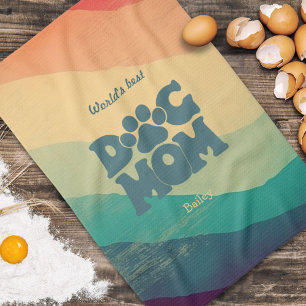 Dog Mum Retro Groovy Rainbow Personalised Tea Towel