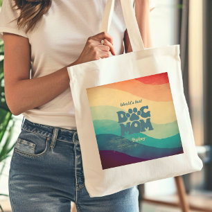 Dog Mum Retro Groovy Rainbow Tote Bag