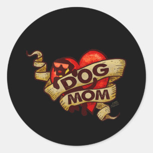 Dog Mum Retro Tattoo Heart Classic Round Sticker