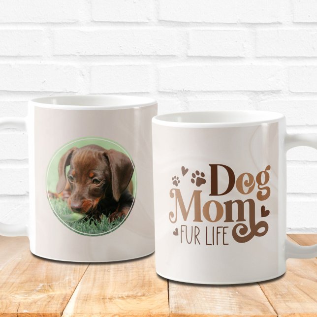Dog Mum Retro Typography Dachshund Photo Custom Coffee Mug (Creator Uploaded)