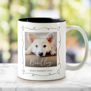Dog Mum’s Favourite Child Photo Heart Grey Doodles Two-Tone Coffee Mug