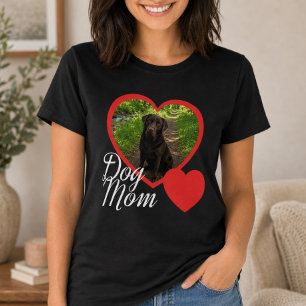 Dog Mum Script Red Heart Photo Black T-Shirt