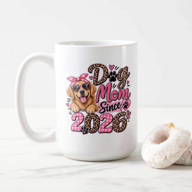 Dog Mum Since 2026 | Pink Leopard Coffee Mug (With Donut)