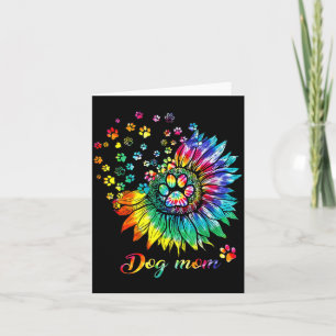 Dog Mum Spiral Dog Paws Prints Tie Dye Hippie Dog Card