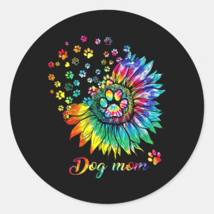 Dog Mum Spiral Dog Paws Prints Tie Dye Hippie Dog Classic Round Sticker