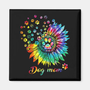 Dog Mum Spiral Dog Paws Prints Tie Dye Hippie Dog Magnet