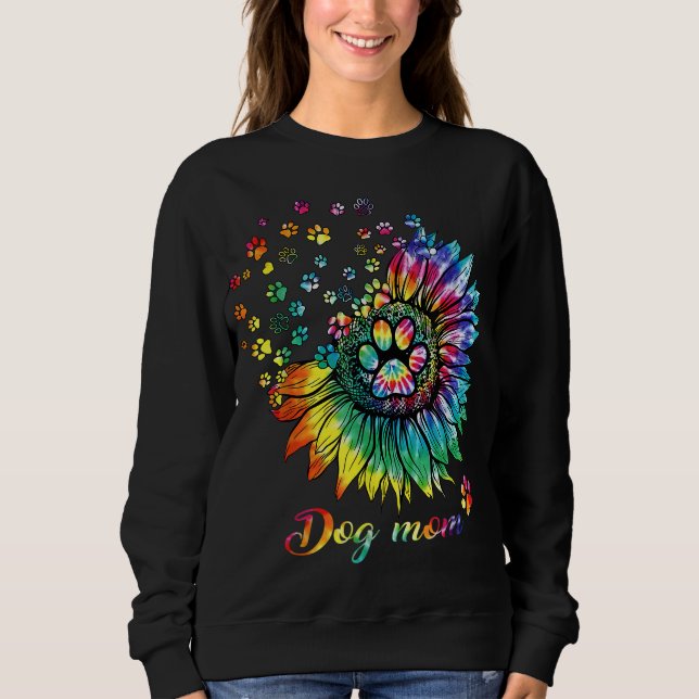 Dog Mum Spiral Dog Paws Prints Tie Dye, Hippie Dog Sweatshirt (Front)