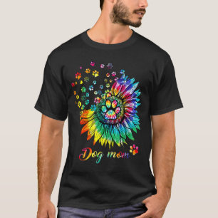 Dog Mum Spiral Dog Paws Prints Tie Dye Hippie Dog T-Shirt