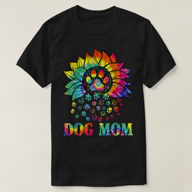 Dog Mum Spiral Dog Paws Prints Tie Dye, Hippie Dog T-Shirt (Design Front)