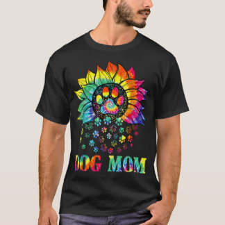 Dog Mum Spiral Dog Paws Prints Tie Dye, Hippie Dog T-Shirt