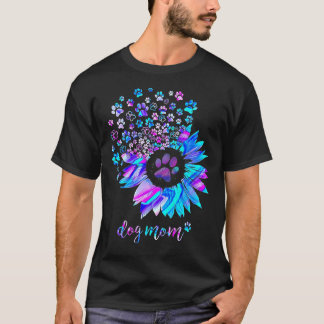 Dog Mum Sunflower Dog Paw Hologram T-Shirt