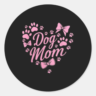 Dog Mum Valentine Coquette Bow Heart Paw Print Val Classic Round Sticker
