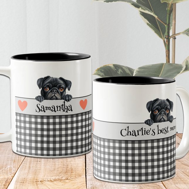 Dog Mum Watercolor Pug Custom Two-Tone Coffee Mug (Creator Uploaded)