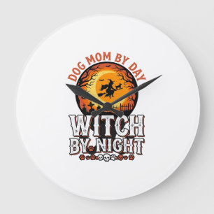 Dog Mum Witch By Night Vintage Halloween Shirt_1 Large Clock