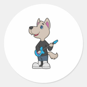 Dog Musician Guitar Music Classic Round Sticker