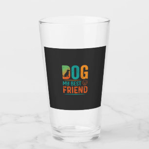 Dog My Best Friend Retro Design Glass