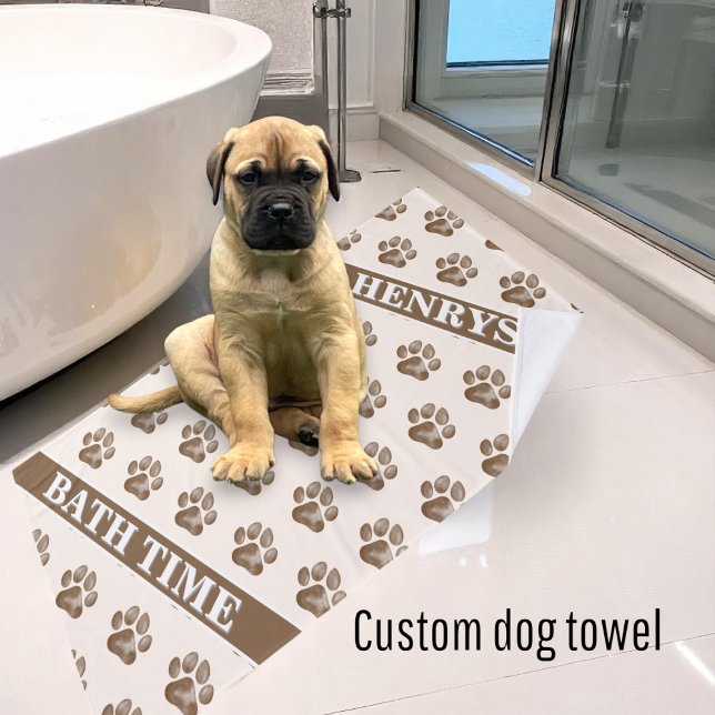 Dog Name Brown Paw Print Bath Personalised Towel (Creator Uploaded)