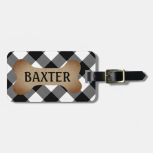 Dog Name ID Black and White Buffalo Check Luggage Tag