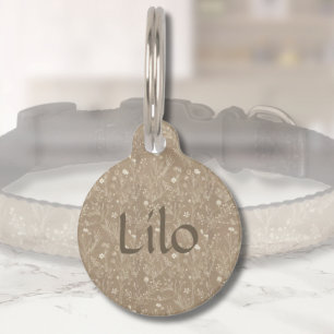 Dog Name ID Tag - Brown Botanical, Personalised  