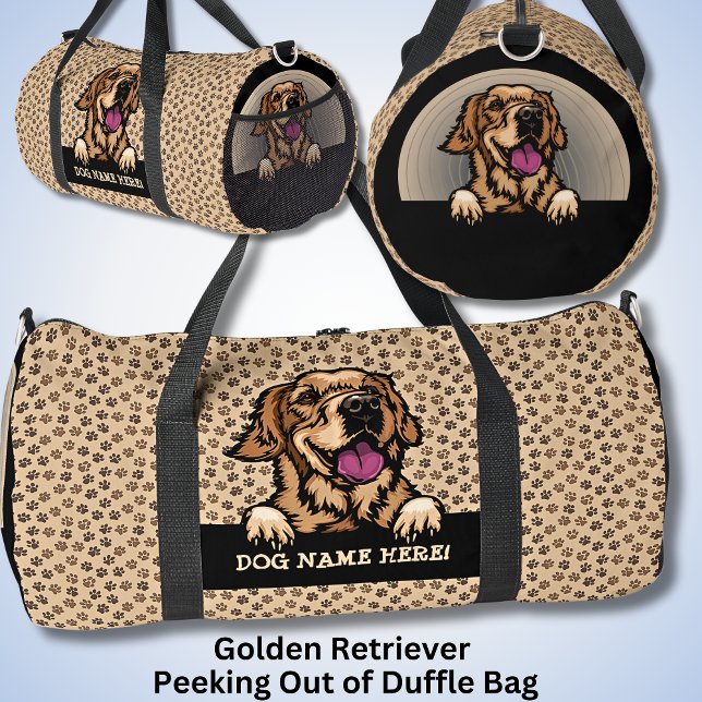 Dog Name, Your Name, Golden Retriever + Paws Duffle Bag (Creator Uploaded)