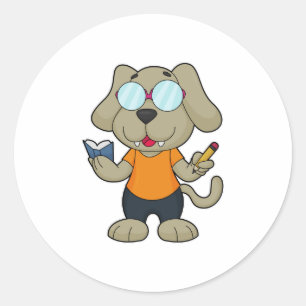 Dog Nerd Book Glasses Classic Round Sticker