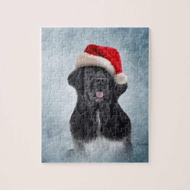 Dog Newfoundland in red hat of Santa Claus Jigsaw Puzzle (Vertical)