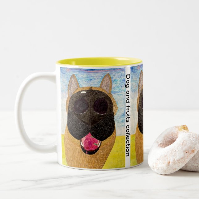 Dog nose and raspberry Two-Tone coffee mug (With Donut)