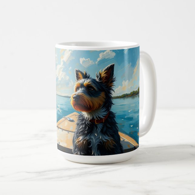 Dog on a boat coffee mug (Front Right)