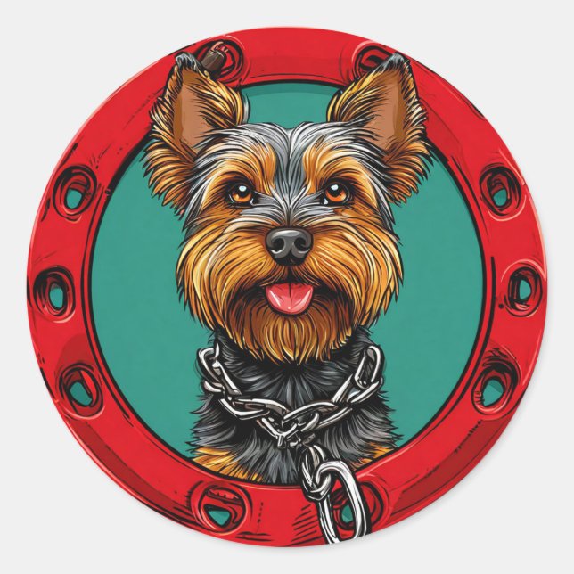 Dog on a green background classic round sticker (Front)
