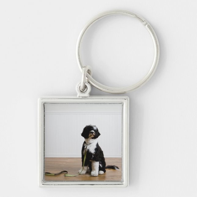 dog on a leash key ring (Front)