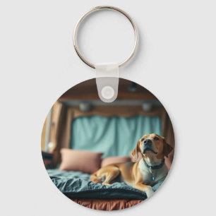 Dog on Bed Key Ring