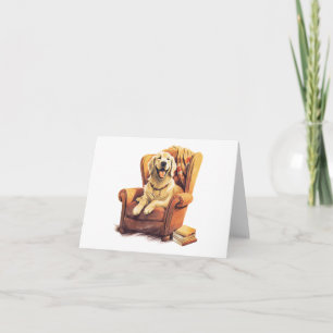 Dog on Chair with Books BLANK  Card