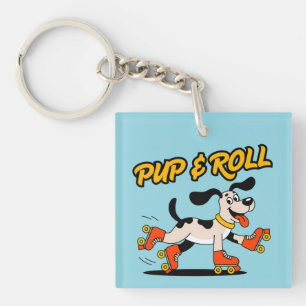 Dog On Roller Skates Pup & Roll Key Ring