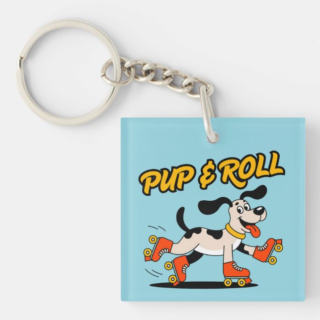 Dog On Roller Skates Pup & Roll Key Ring (Front)