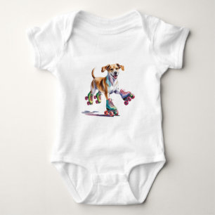 Dog On Roller Skates Watercolor Baby Bodysuit