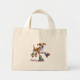 Dog On Roller Skates Watercolor Mini Tote Bag